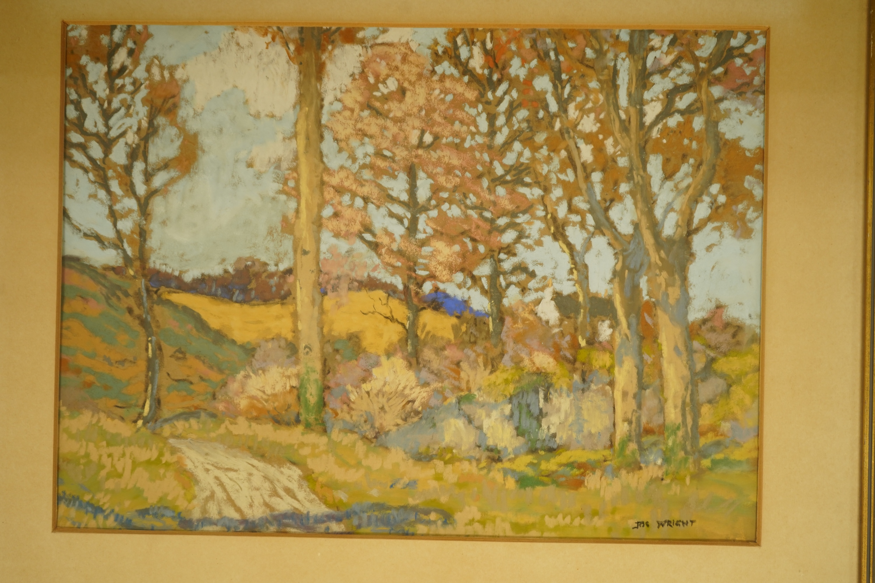 James Wright RSW (Scottish 1885-1947), 'A farm road, Rosneath', signed, pastel, 27 x 35cm